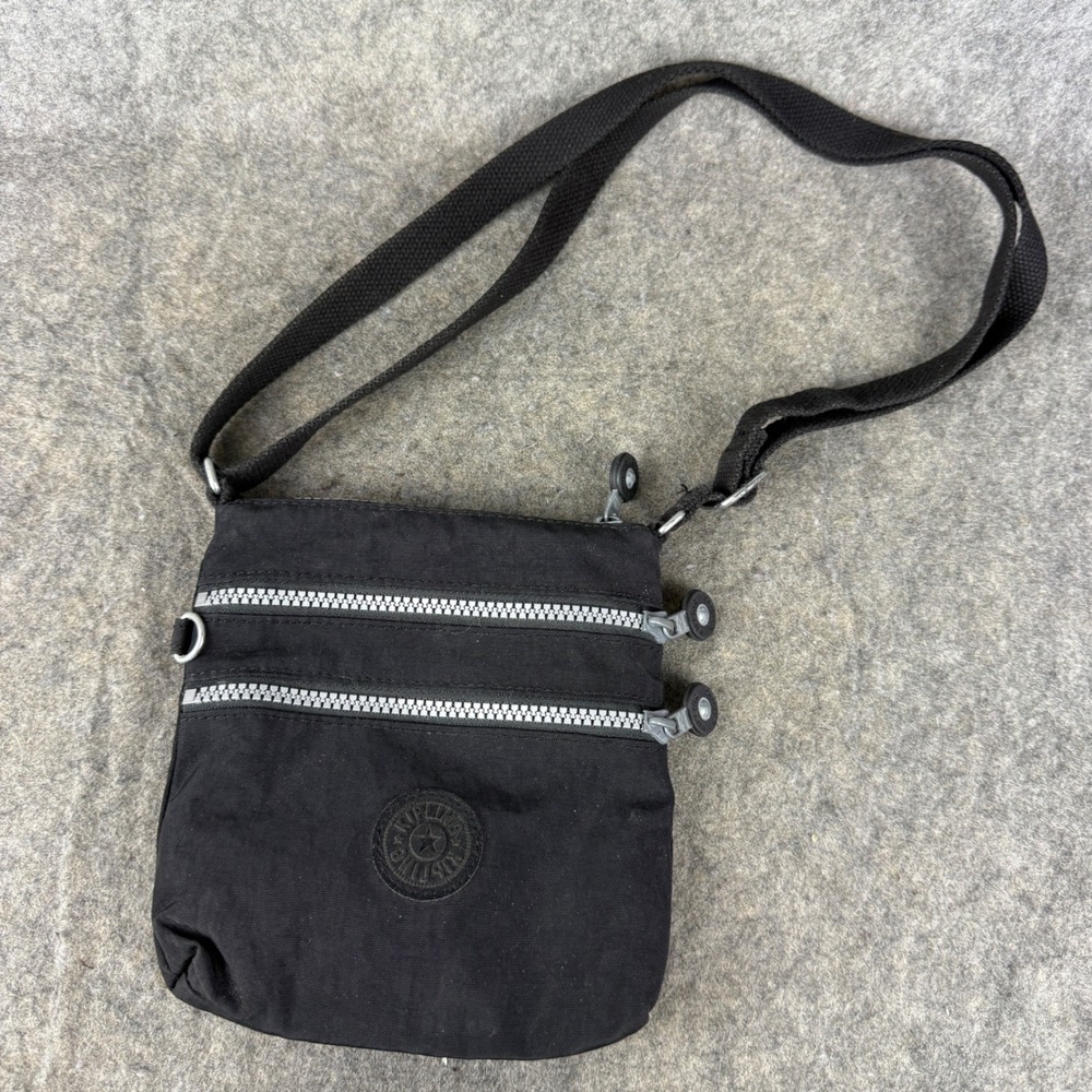 Kipling‎ Black Nylon Crossbody Bag Multi Zip Shoulder Travel Purse Small